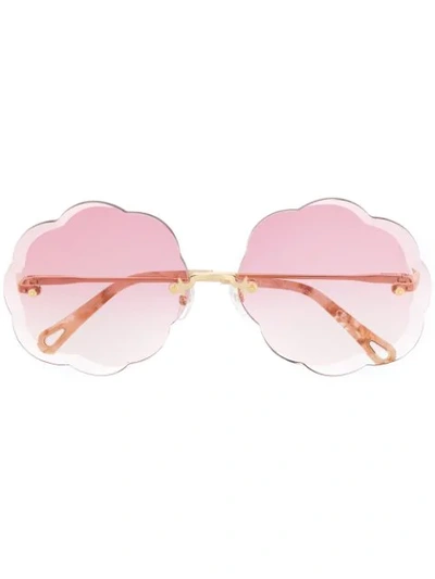 Shop Chloé Rosie Scalloped Round-frame Sunglasses In Pink