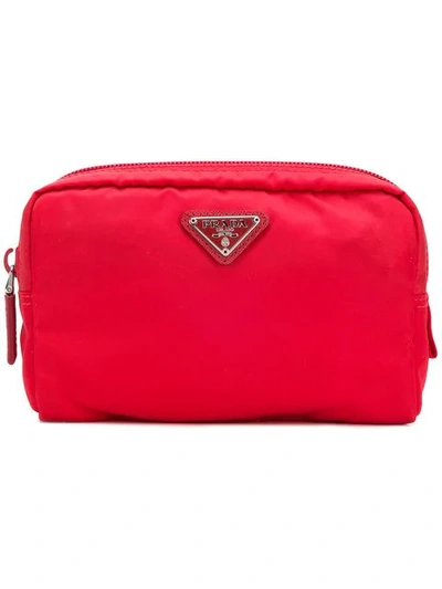 Shop Prada Classic Nylon Make-up Bag In Red