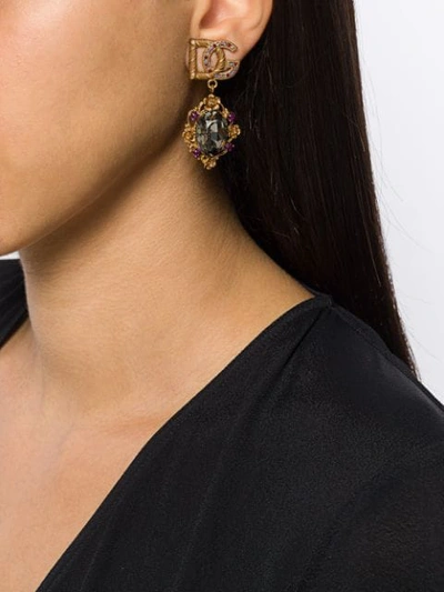 Shop Dolce & Gabbana Logo Clip Earrings In Gold