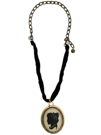 Shop Lanvin Cameo Pendant Necklace In Black