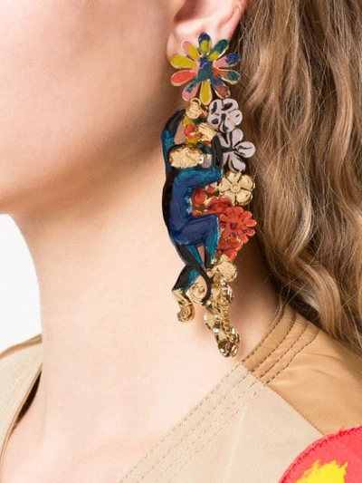 Shop Missoni Climbing Monkey Drop Earrings In Multicolour