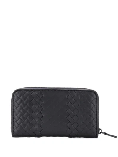 Shop Bottega Veneta Woven Zipped Wallet In Black