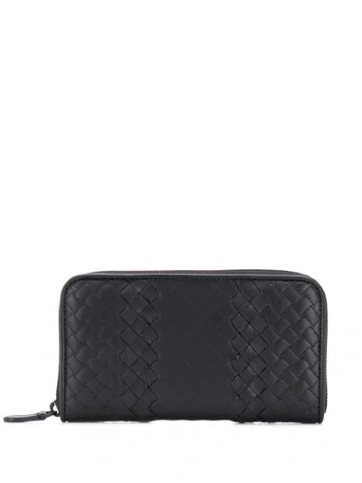 Shop Bottega Veneta Woven Zipped Wallet In Black