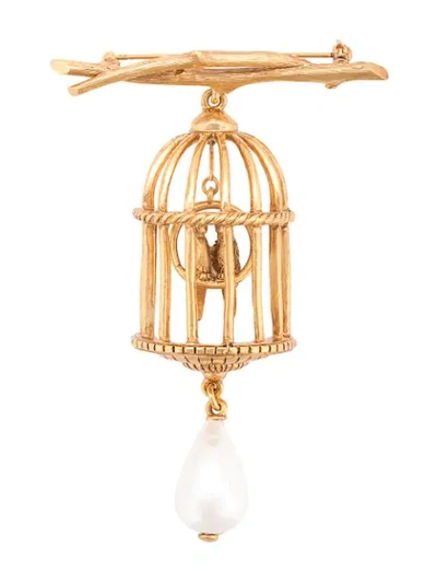 Shop Oscar De La Renta Bird Cage Brooch - Gold