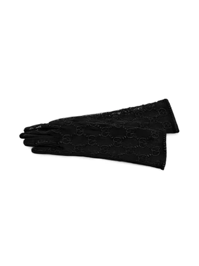 Shop Gucci Tulle Gloves With Gg Motif In Black