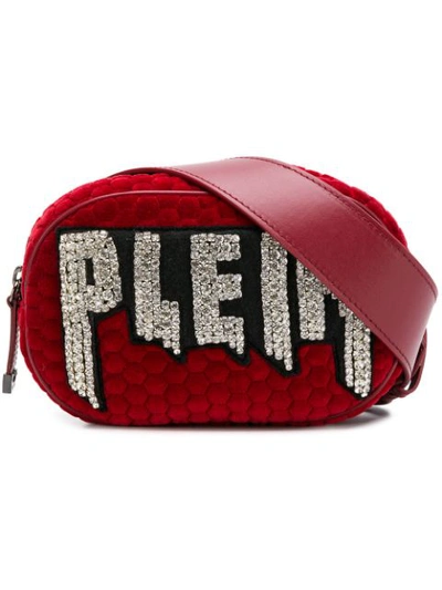 Shop Philipp Plein Quilted Crystal Logo Belt Bag In Red