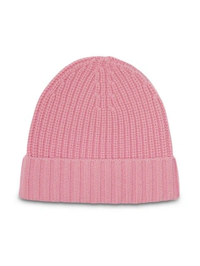 Shop Burberry Embroidered Crest Rib Knit Wool Cashmere Beanie In Pink