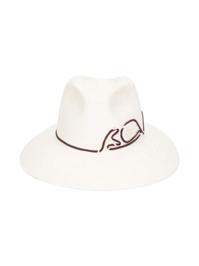 Shop Maison Michel Ribbon Logo Hat - Neutrals
