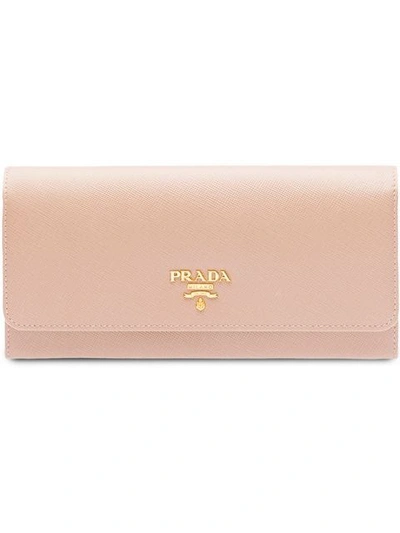 Shop Prada Logo Foldover Wallet In Pink