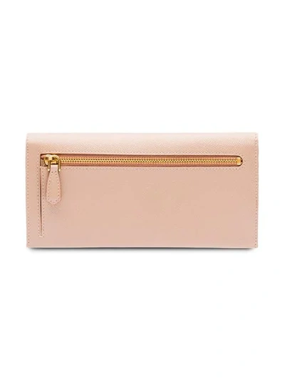 Shop Prada Logo Foldover Wallet In Pink