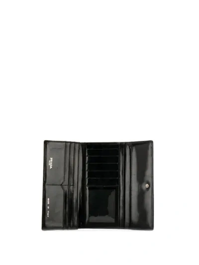 Pre-owned Prada Varnished Logo Continental Wallet In Black