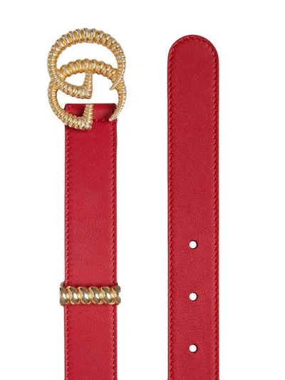 Shop Gucci Leather Belt With Torchon Double G Buckle In Red