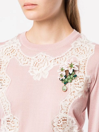 Shop Dolce & Gabbana Lily Rhinestone Brooch In White