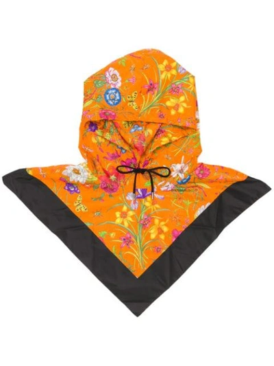Shop Gucci Floral Print Anorak Hat In Orange