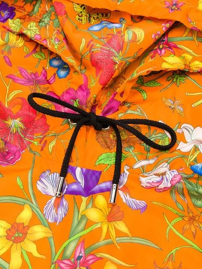 Shop Gucci Floral Print Anorak Hat In Orange