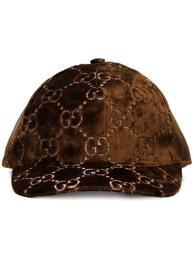 Shop Gucci Gg-embroidered Silk-blend Baseball Cap In Brown