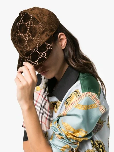 Shop Gucci Gg-embroidered Silk-blend Baseball Cap In Brown