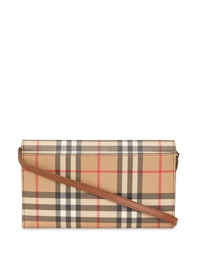 Shop Burberry Vintage Check Wallet With Detachable Strap In Brown
