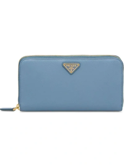 Shop Prada Logo-plaque Continental Wallet In Blue