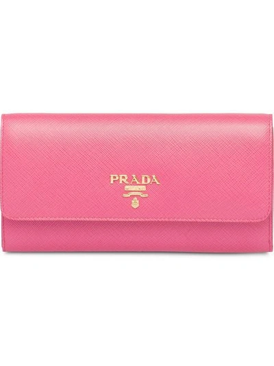 Shop Prada Logo Plaque Credit Card Wallet In Pink