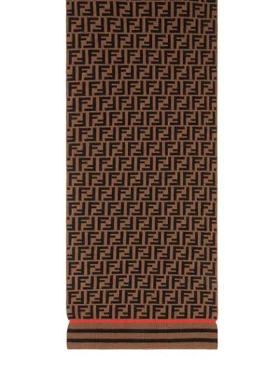 FENDI FF图案针织围巾 - 棕色