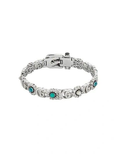 Shop Gucci Double G Flower Bracelet In Silver