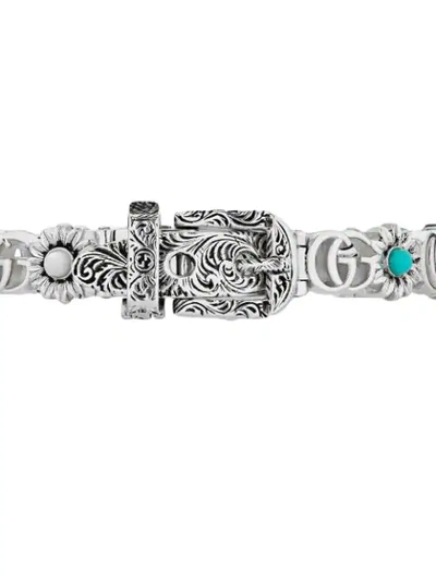 Shop Gucci Double G Flower Bracelet In Silver