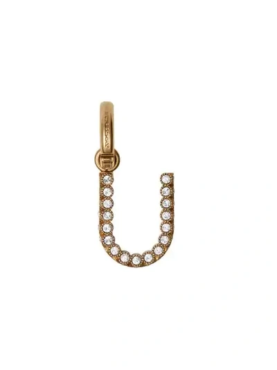 Shop Burberry Crystal ‘u' Alphabet Charm In Gold