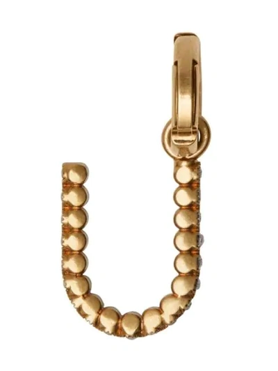 Shop Burberry Crystal ‘u' Alphabet Charm In Gold