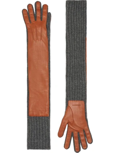 Shop Burberry Cashmere And Lambskin Longline Gloves - Brown