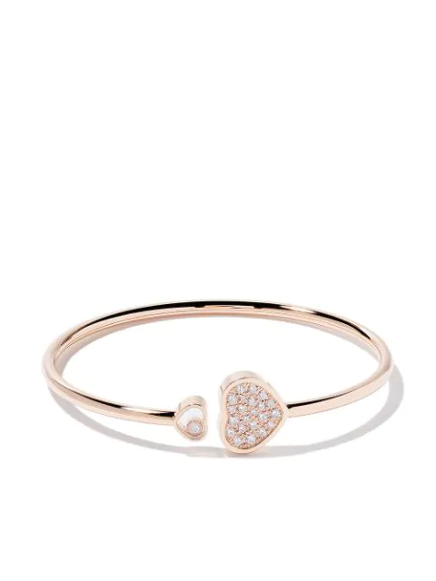 Chopard Happy Hearts 18k Rose Gold Pave Diamond Bangle Bracelet | ModeSens