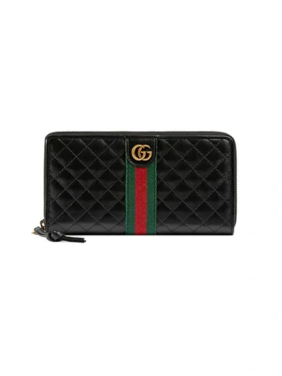 Shop Gucci Leather Zip Around Wallet With Double G In Blue
