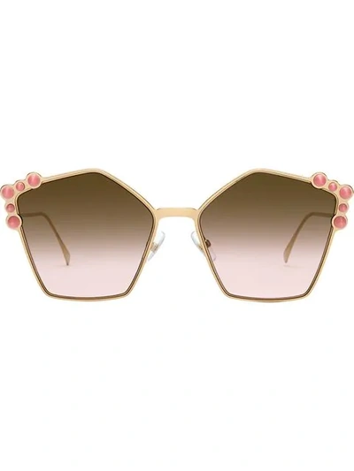 Shop Fendi Studded Pentagonal Sunglasses In Pink