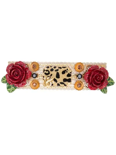 Shop Dolce & Gabbana Rose Leopard Hair Clip - Gold