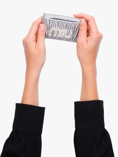 Shop Miu Miu Matelassé Cardholder In Metallic