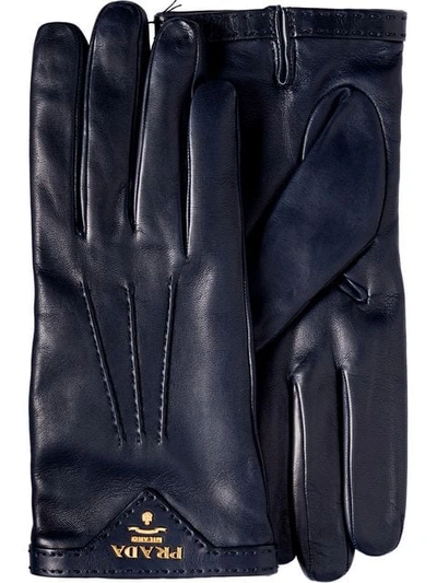 Shop Prada Leather Gloves In Blue