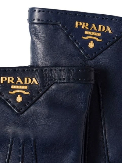 Shop Prada Leather Gloves In Blue