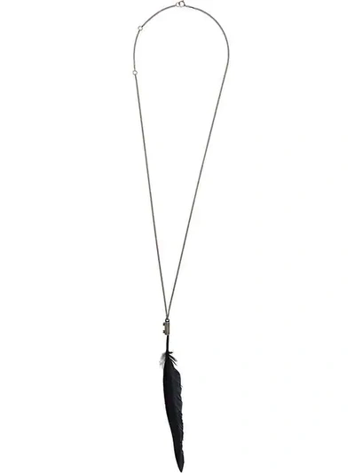 Shop Ann Demeulemeester Feather Pendant Necklace - Black