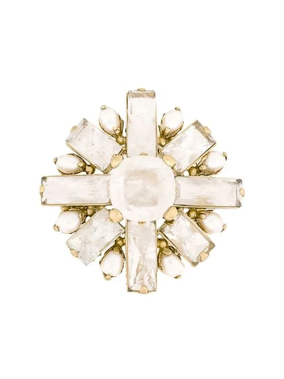 Shop Goossens Crystal-embellished Brooch In Gold