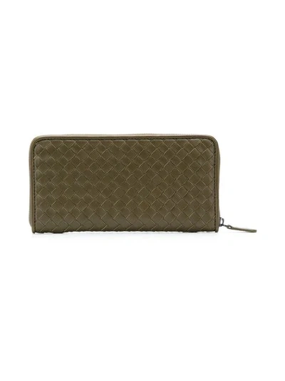 Shop Bottega Veneta Intrecciato Weave Zip-around Wallet In Green