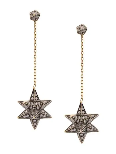Shop Noor Fares 18kt Yellow Gold Merkaba Diamond Drop Earrings In Black