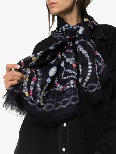 ALEXANDER MCQUEEN CRYSTAL SKULL PRINT SCARF - 黑色