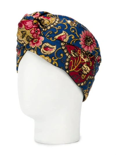 Shop Gucci Geometric Floral Jacquard Headband In Blue