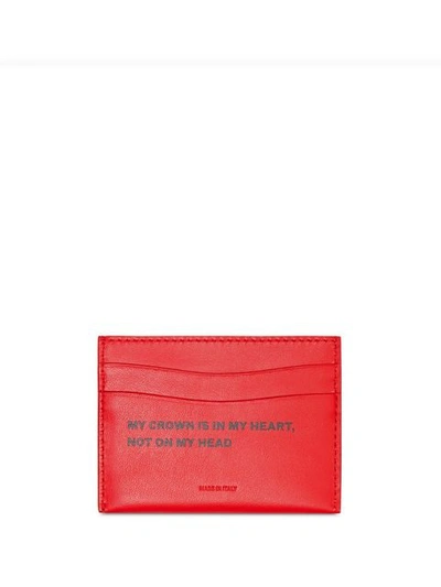 Shop Burberry Quote Print Leather Card Case In Red