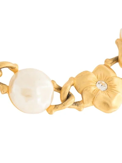 Pre-owned Givenchy Flower & Faux-pearls Necklace In Gold