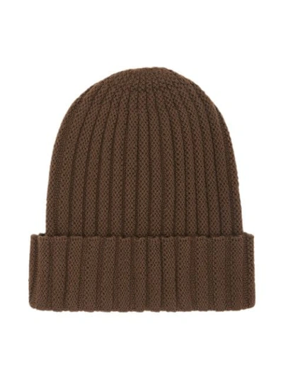 Shop Burberry Ribbed Beanie Hat - Brown