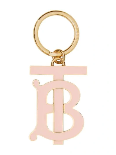 BURBERRY 经典LOGO标志吊饰镀钯金钥匙圈 - 粉色