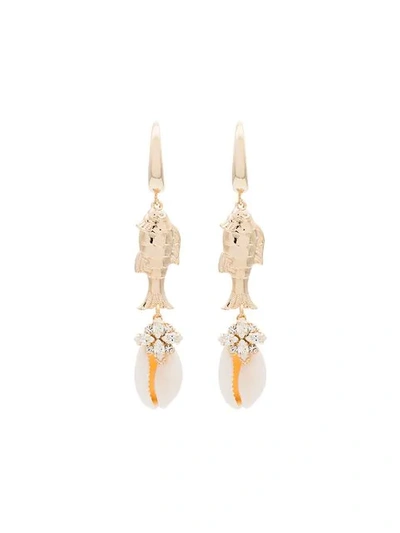 Shop Anton Heunis Metallic Gold Puka Shell Fish Crystal Earrings