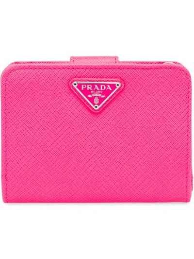 Shop Prada Small Saffiano Leather Wallet In Pink