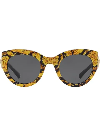 Shop Versace Tribute Barocco Print Sunglasses In Yellow